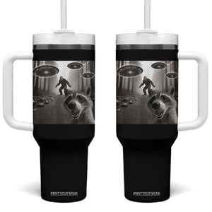 Raccoon Selfie With Bigfoot UFO Tumbler With Handle Funny Feral Lover Gifts TS10 One Size: 40 oz Black Print Your Wear