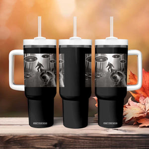 Raccoon Selfie With Bigfoot UFO Tumbler With Handle Funny Feral Lover Gifts TS10 Print Your Wear