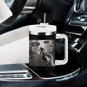 Raccoon Selfie With Bigfoot UFO Tumbler With Handle Funny Feral Lover Gifts TS10 Print Your Wear