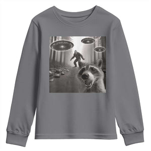 Raccoon Selfie With Bigfoot UFO Youth Sweatshirt Funny Feral Lover Gifts TS10 Charcoal Print Your Wear