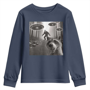 Raccoon Selfie With Bigfoot UFO Youth Sweatshirt Funny Feral Lover Gifts TS10 Navy Print Your Wear