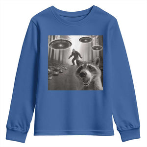 Raccoon Selfie With Bigfoot UFO Youth Sweatshirt Funny Feral Lover Gifts TS10 Royal Blue Print Your Wear
