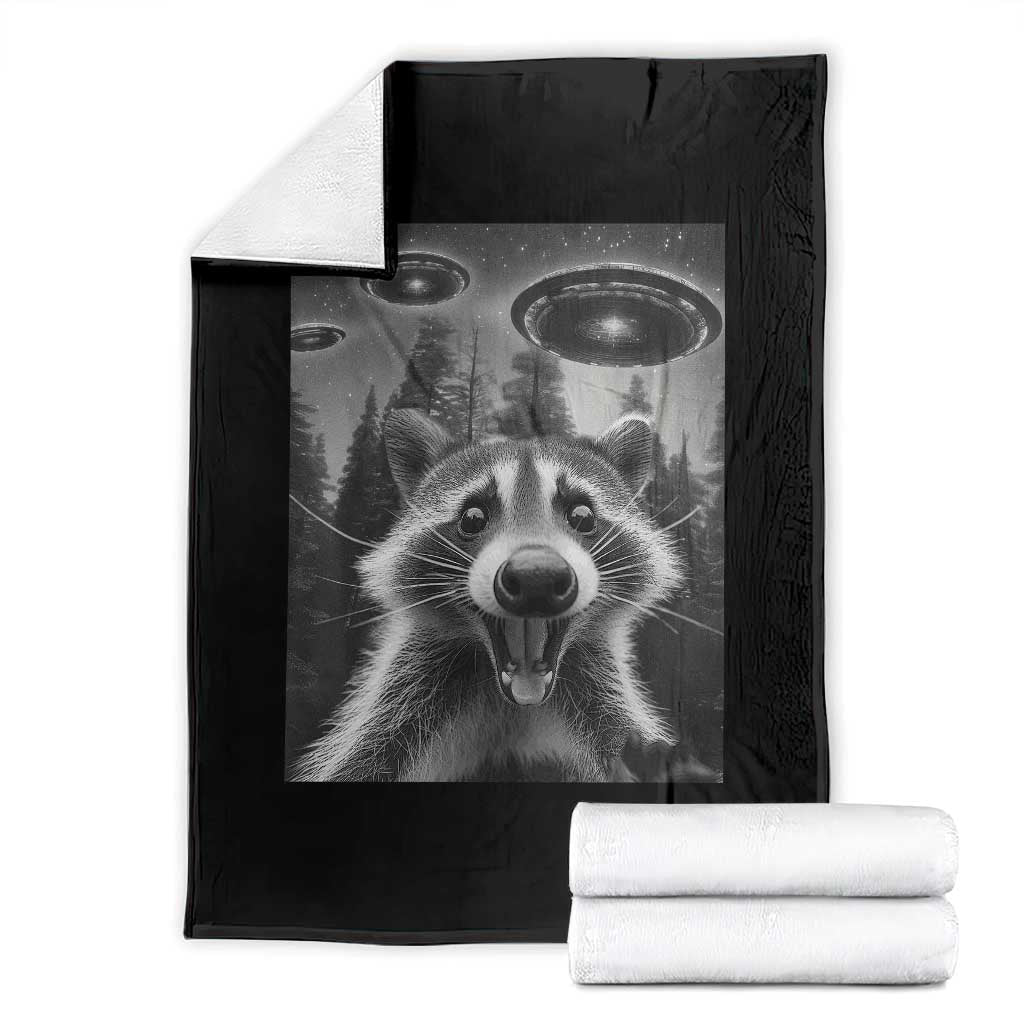 Racoon Meme Throw Blanket Selfie With Alien UFO TS10 Black Print Your Wear