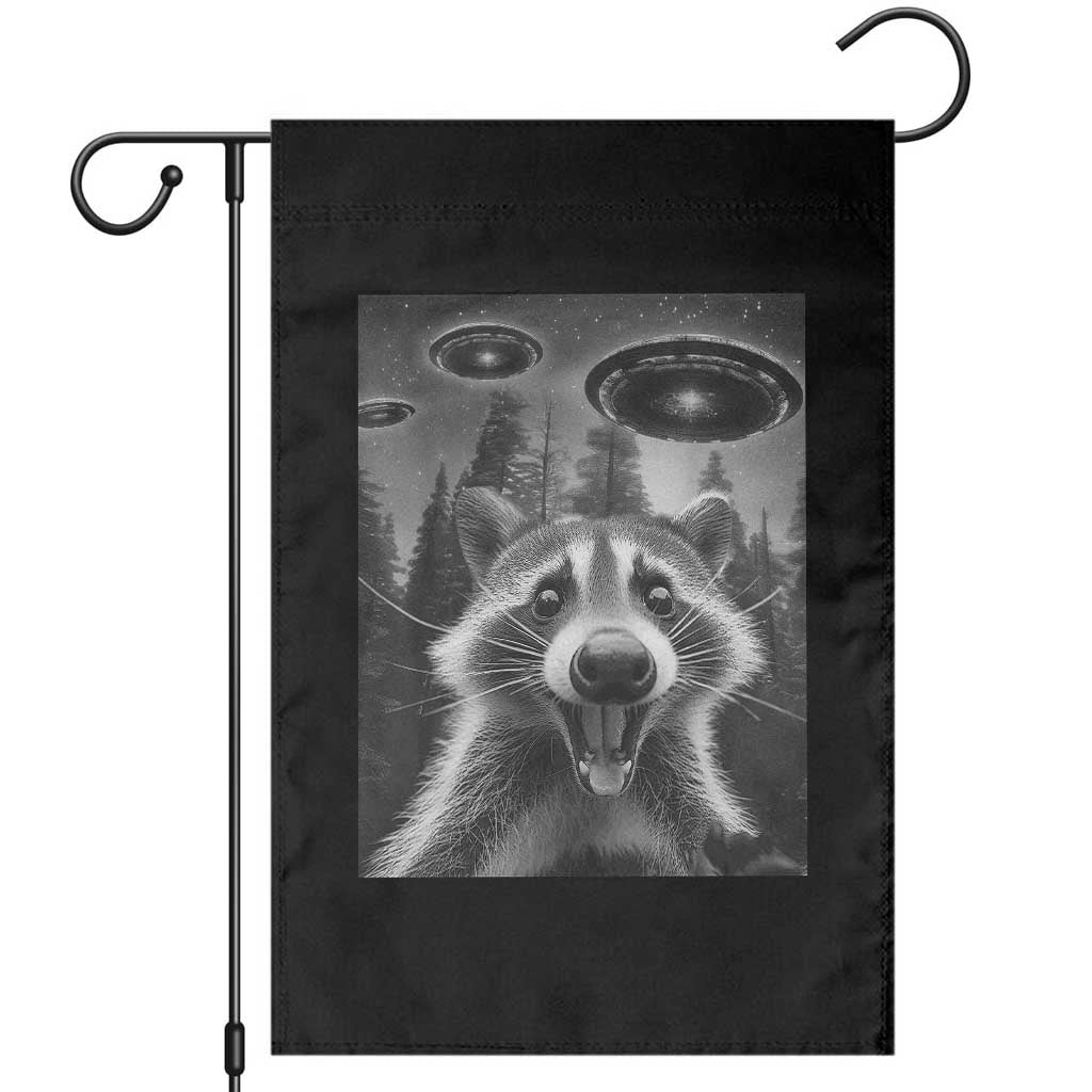 Racoon Meme Garden Flag Selfie With Alien UFO TS10 Black Print Your Wear