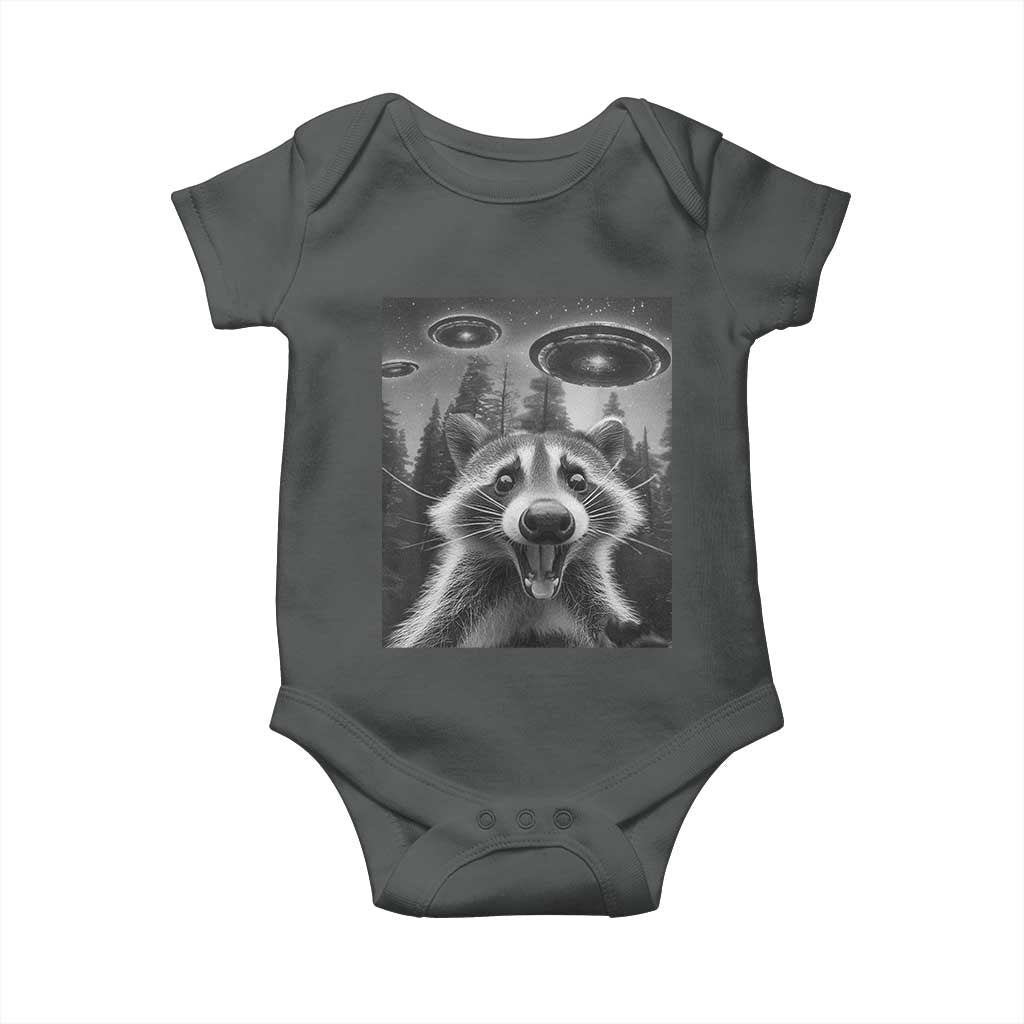 Racoon Meme Baby Onesie Selfie With Alien UFO TS10 Dark Heather Print Your Wear