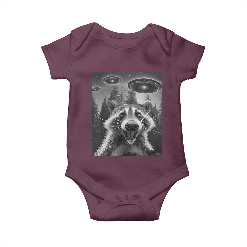 Racoon Meme Baby Onesie Selfie With Alien UFO TS10 Maroon Print Your Wear