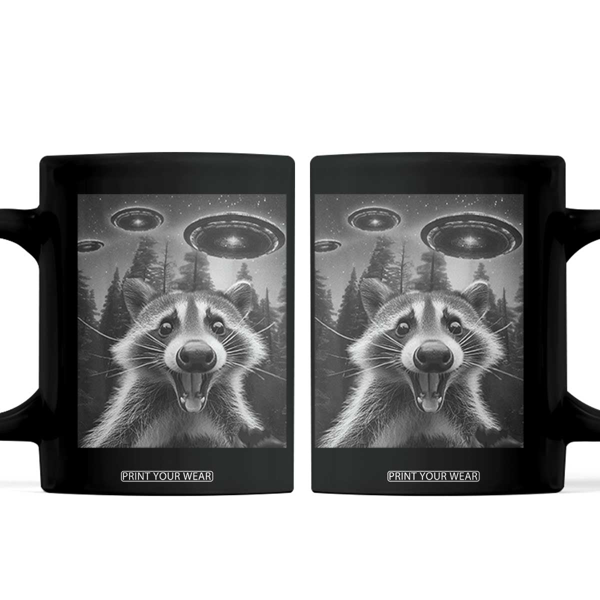 Racoon Meme Coffee Mug Selfie With Alien UFO TS10 Black Print Your Wear