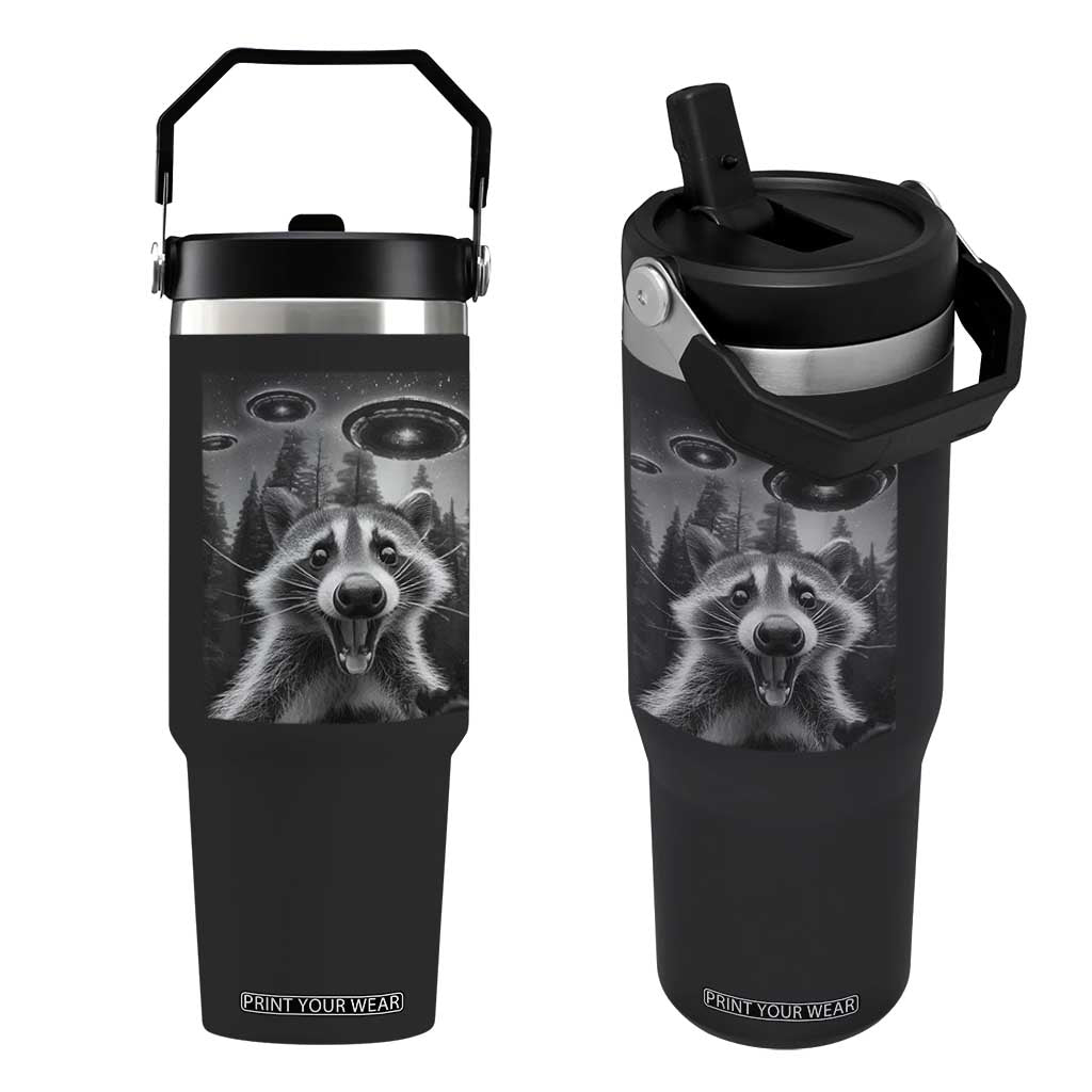 Racoon Meme Flip Straw Tumbler Selfie With Alien UFO TS10 One Size: 30 oz Black Print Your Wear
