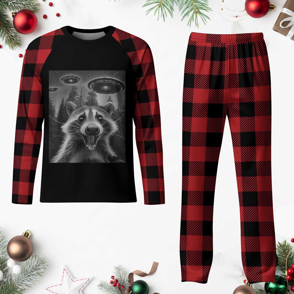 Racoon Meme Plaid Pajama Set Selfie With Alien UFO TS10 Buffalo Plaid Print Your Wear