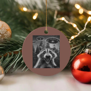 Racoon Meme Ceramic Ornament Selfie With Alien UFO TS10 1pc Mocha Print Your Wear