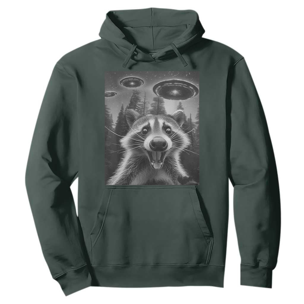 Racoon Meme Hoodie Selfie With Alien UFO TS10 Dark Forest Green Print Your Wear