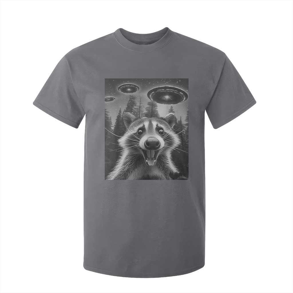 Racoon Meme T Shirt For Kid Selfie With Alien UFO TS10 Charcoal Print Your Wear