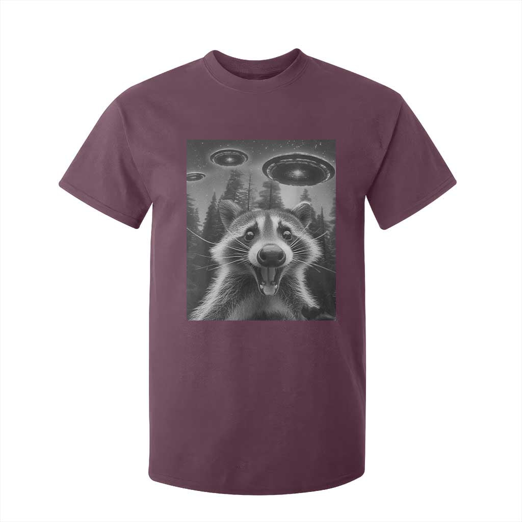 Racoon Meme T Shirt For Kid Selfie With Alien UFO TS10 Maroon Print Your Wear