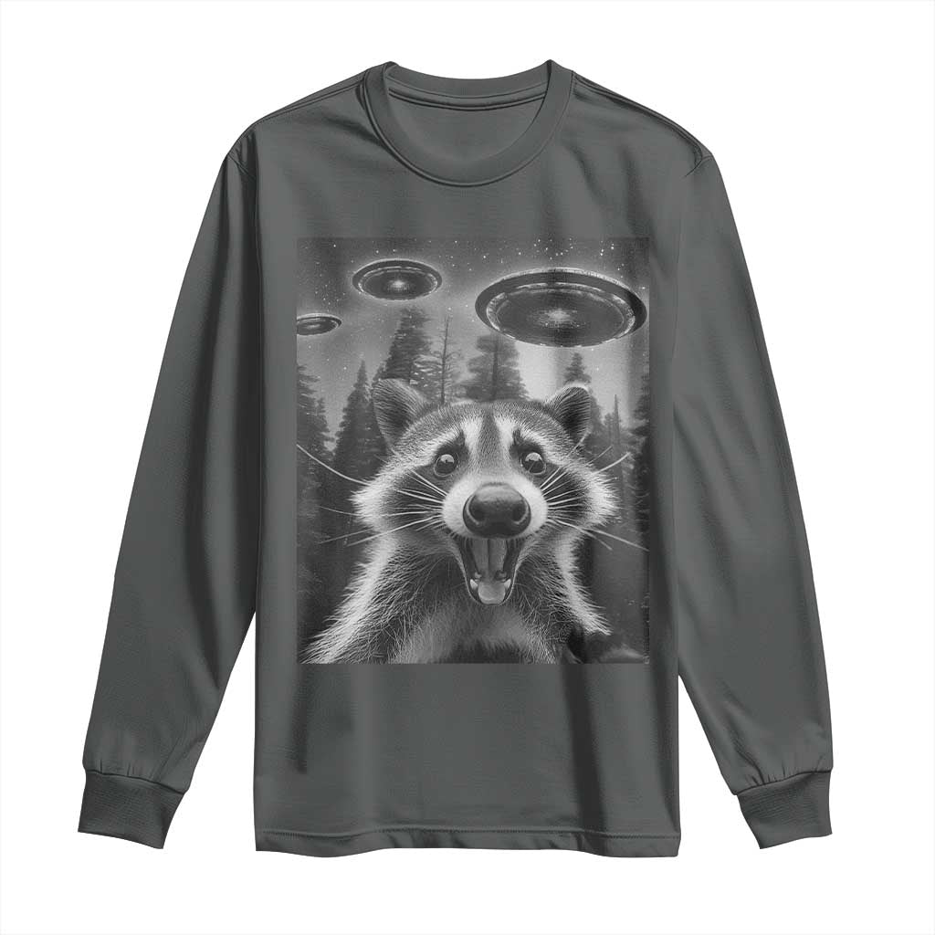 Racoon Meme Long Sleeve Shirt Selfie With Alien UFO TS10 Dark Heather Print Your Wear