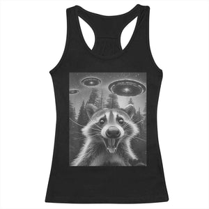 Racoon Meme Racerback Tank Top Selfie With Alien UFO TS10 Black Print Your Wear