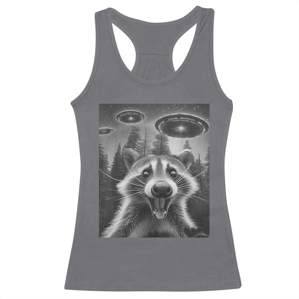 Racoon Meme Racerback Tank Top Selfie With Alien UFO TS10 Charcoal Print Your Wear
