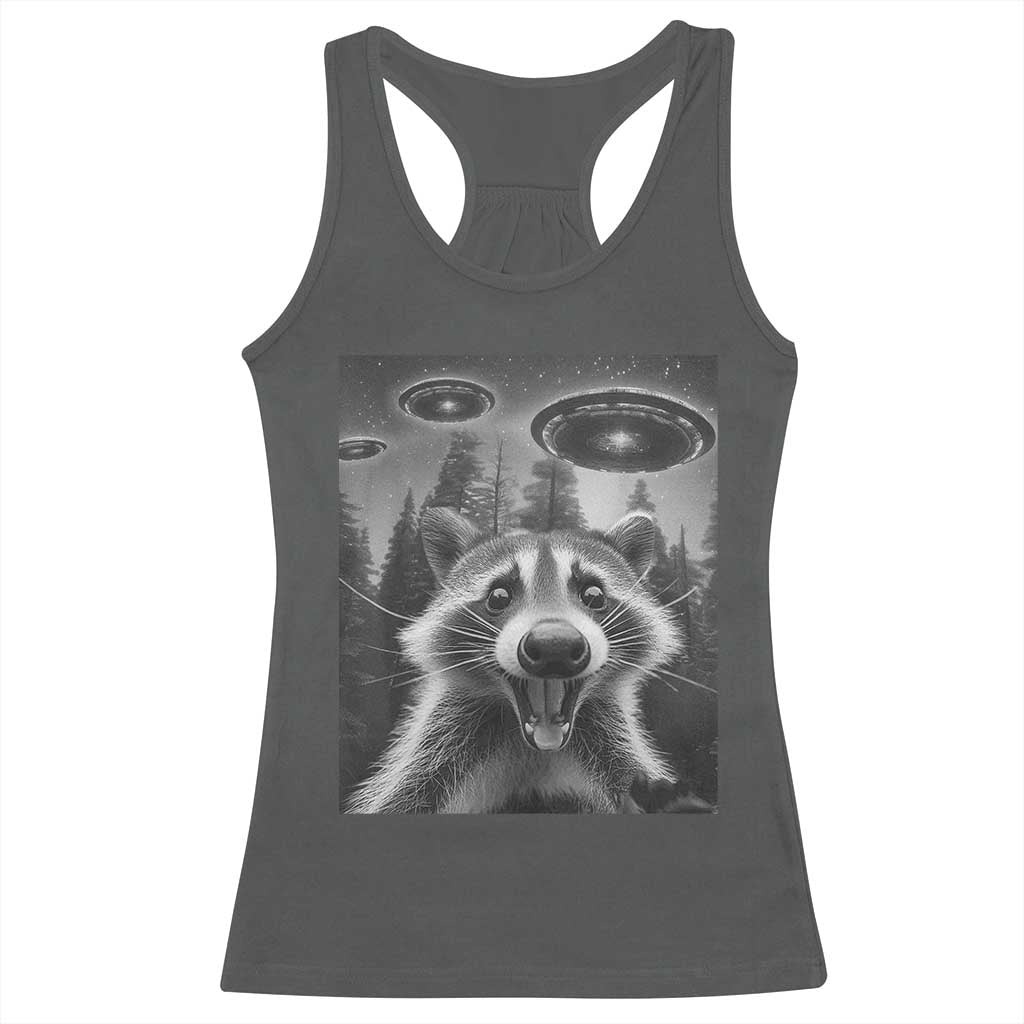 Racoon Meme Racerback Tank Top Selfie With Alien UFO TS10 Dark Heather Print Your Wear