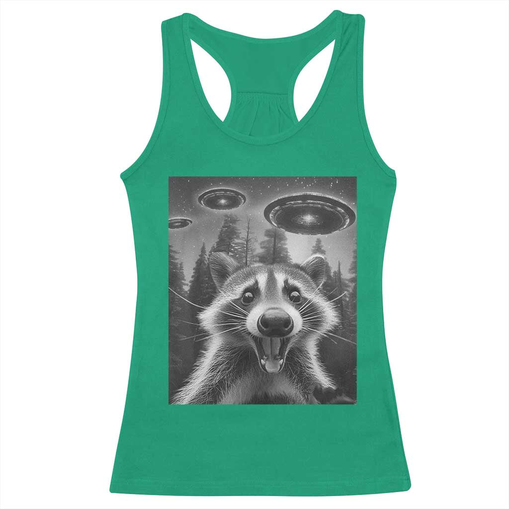 Racoon Meme Racerback Tank Top Selfie With Alien UFO TS10 Irish Green Print Your Wear