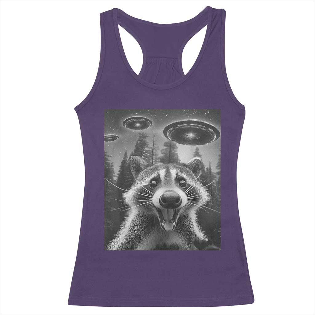 Racoon Meme Racerback Tank Top Selfie With Alien UFO TS10 Purple Print Your Wear