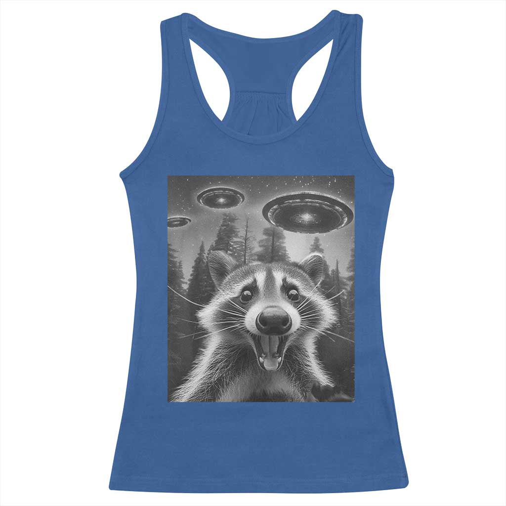 Racoon Meme Racerback Tank Top Selfie With Alien UFO TS10 Royal Blue Print Your Wear
