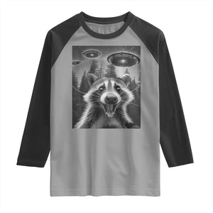Racoon Meme Raglan Shirt Selfie With Alien UFO TS10 Sport Gray Black Print Your Wear
