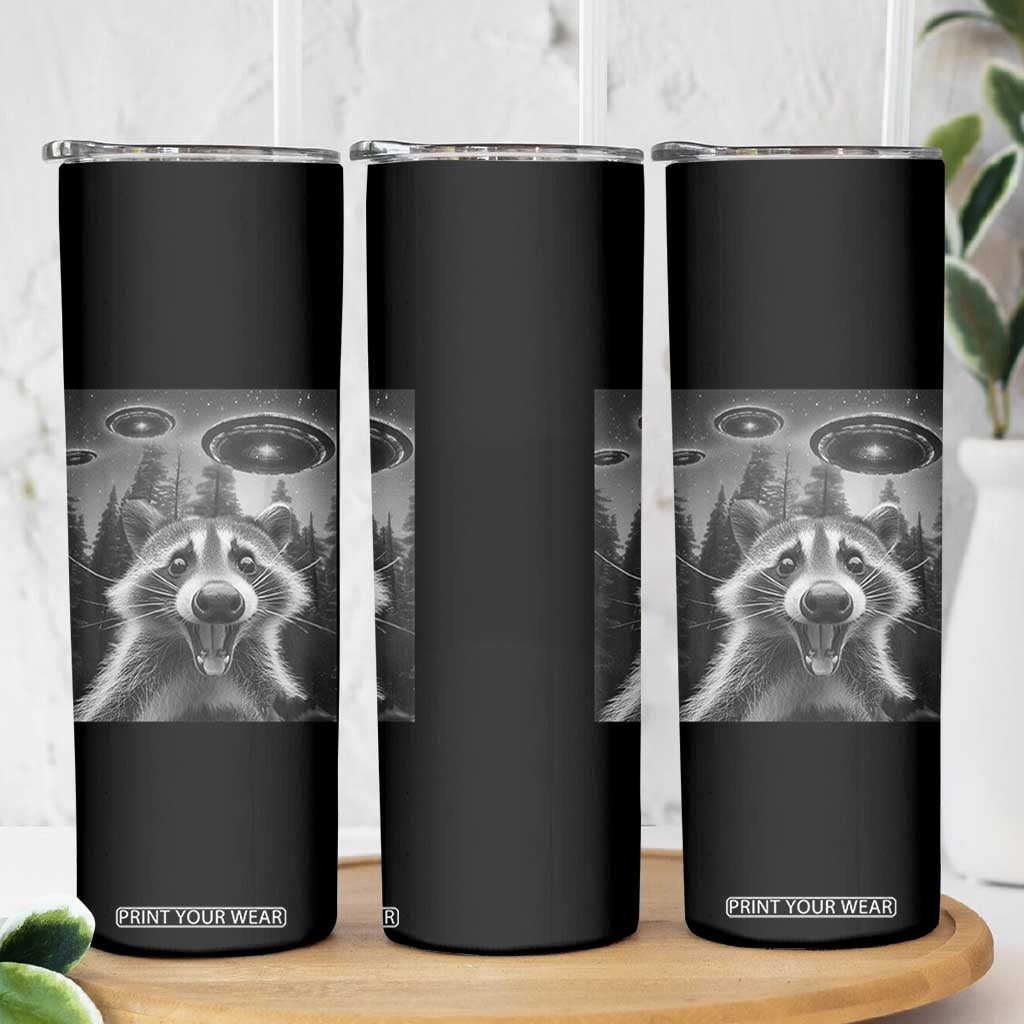 Racoon Meme Skinny Tumbler Selfie With Alien UFO TS10 Print Your Wear