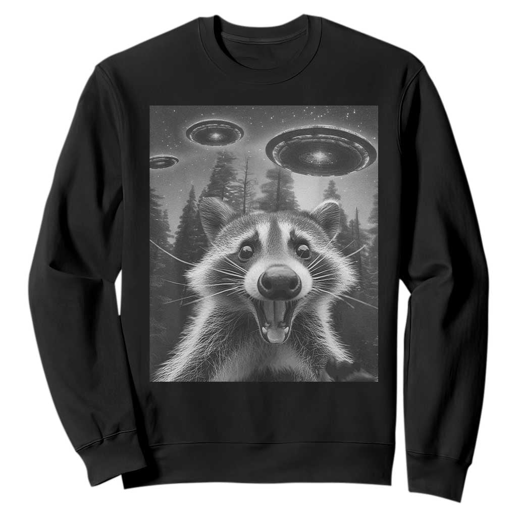 Racoon Meme Sweatshirt Selfie With Alien UFO TS10 Black Print Your Wear