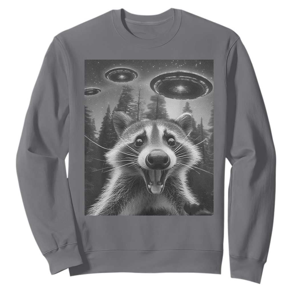 Racoon Meme Sweatshirt Selfie With Alien UFO TS10 Charcoal Print Your Wear