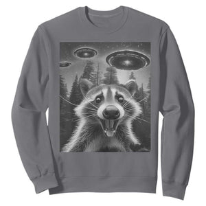 Racoon Meme Sweatshirt Selfie With Alien UFO TS10 Charcoal Print Your Wear