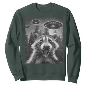 Racoon Meme Sweatshirt Selfie With Alien UFO TS10 Dark Forest Green Print Your Wear