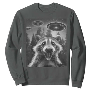 Racoon Meme Sweatshirt Selfie With Alien UFO TS10 Dark Heather Print Your Wear