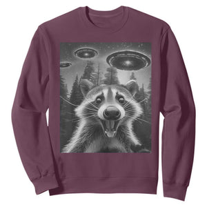 Racoon Meme Sweatshirt Selfie With Alien UFO TS10 Maroon Print Your Wear