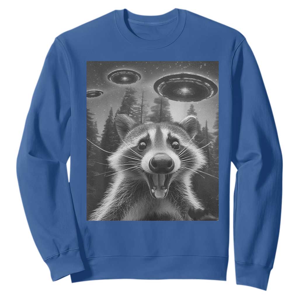 Racoon Meme Sweatshirt Selfie With Alien UFO TS10 Royal Blue Print Your Wear