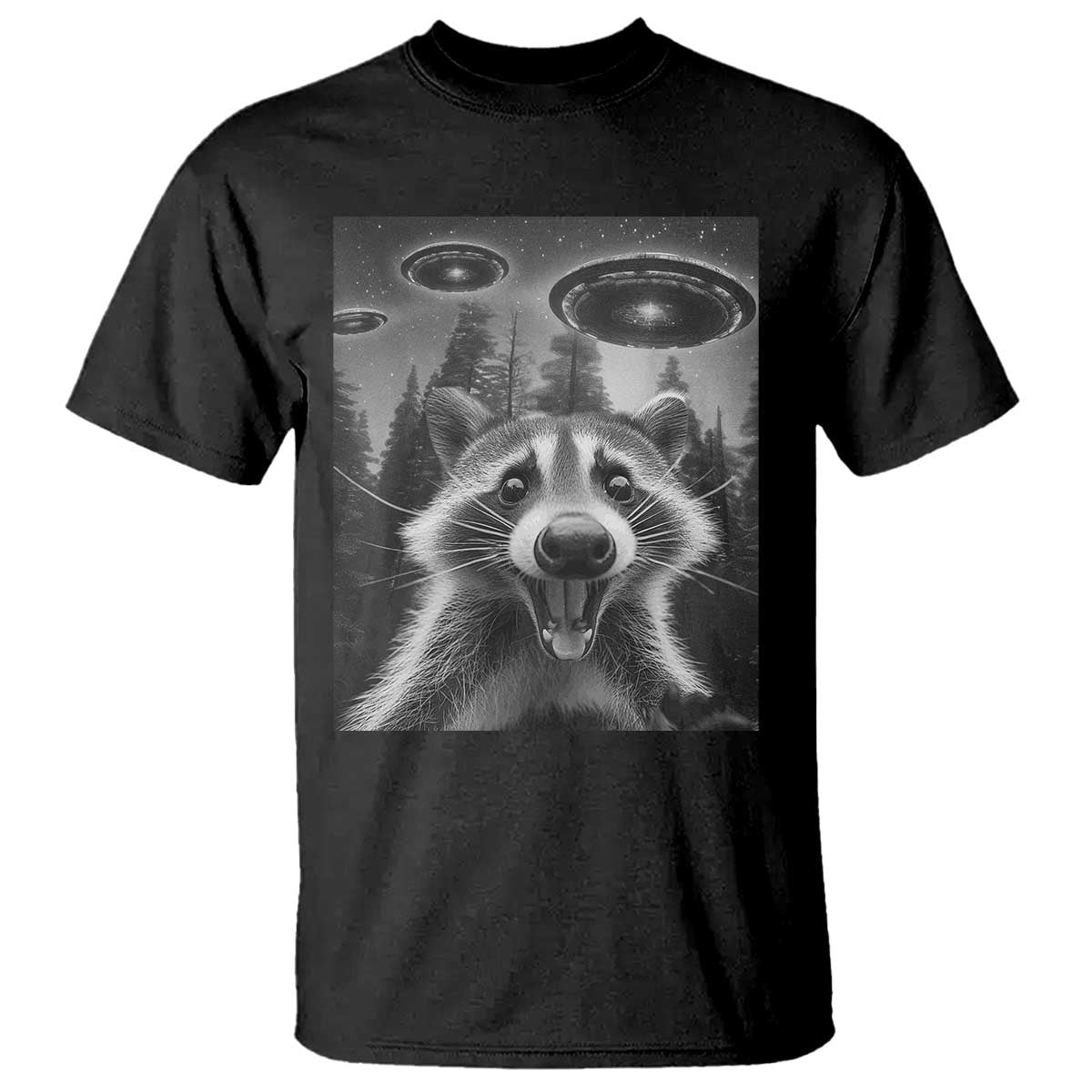 Racoon Meme T Shirt Selfie With Alien UFO TS10 Black Print Your Wear