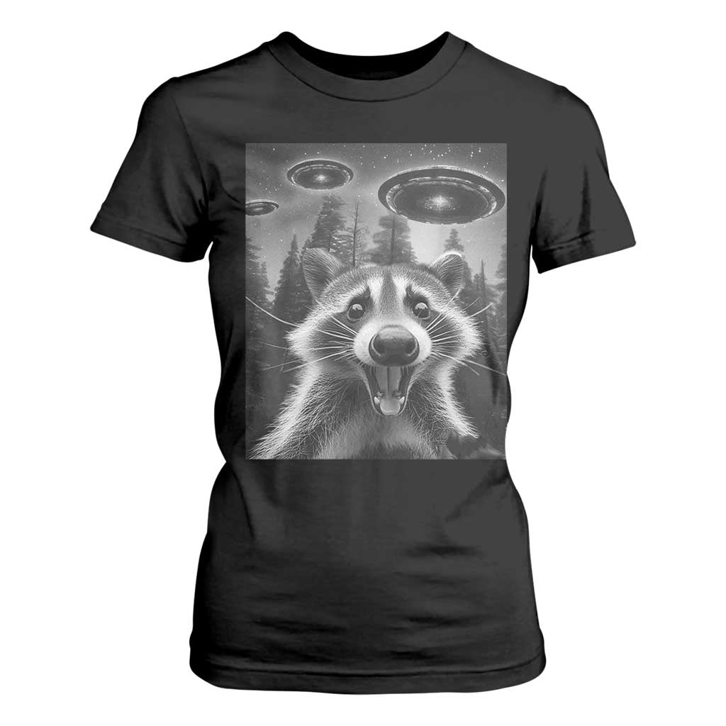 Racoon Meme T Shirt For Women Selfie With Alien UFO TS10 Black Print Your Wear