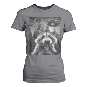 Racoon Meme T Shirt For Women Selfie With Alien UFO TS10 Charcoal Print Your Wear