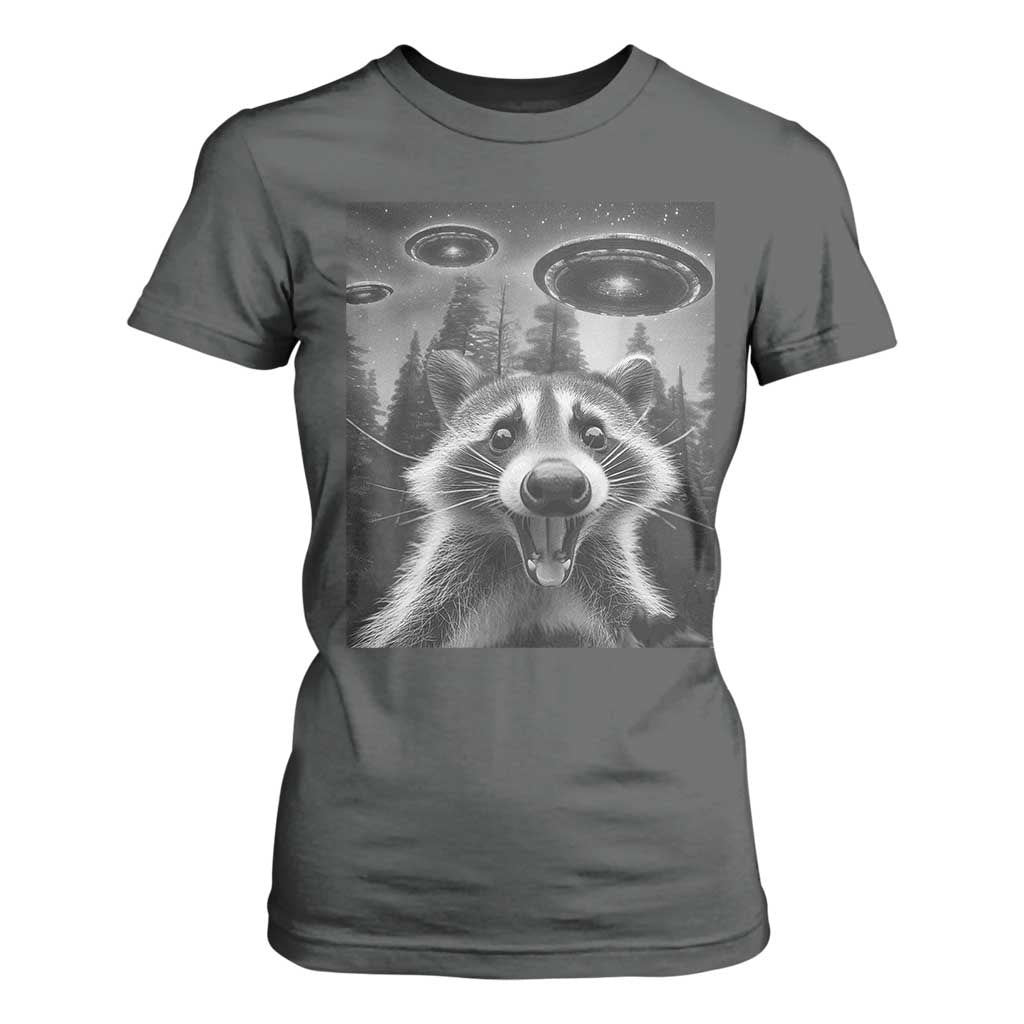 Racoon Meme T Shirt For Women Selfie With Alien UFO TS10 Dark Heather Print Your Wear