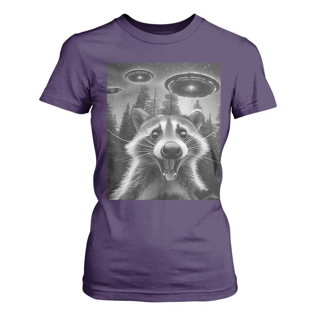 Racoon Meme T Shirt For Women Selfie With Alien UFO TS10 Purple Print Your Wear
