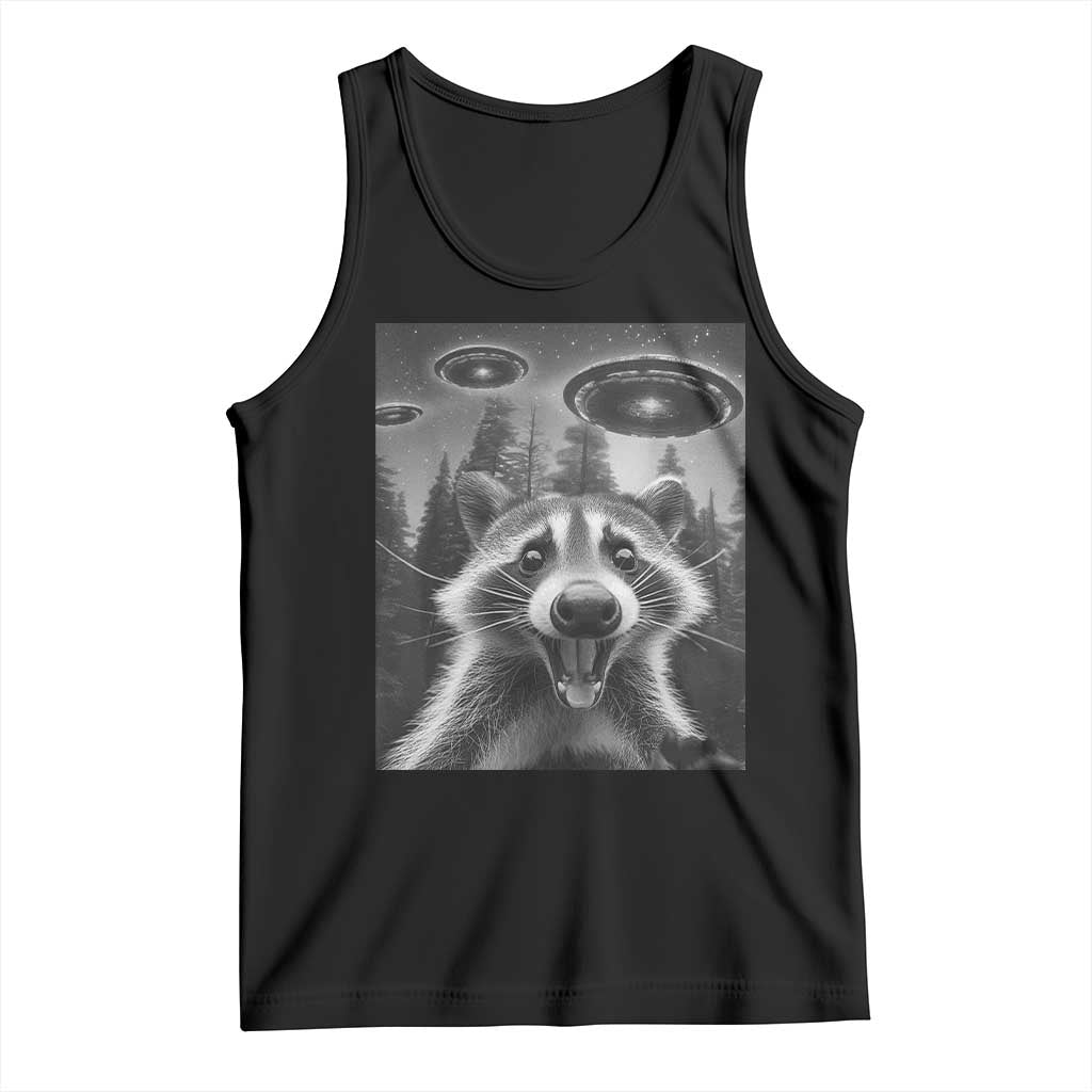 Racoon Meme Tank Top Selfie With Alien UFO TS10 Black Print Your Wear