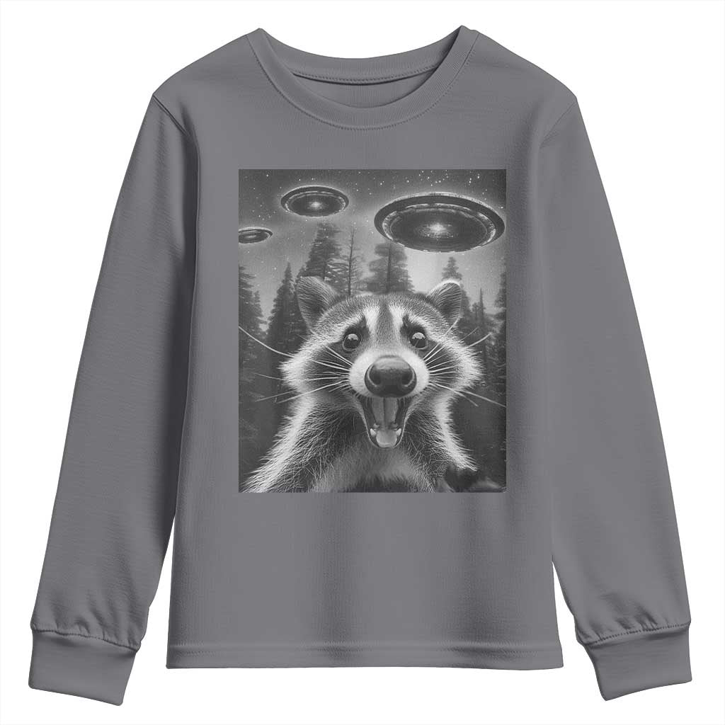 Racoon Meme Youth Sweatshirt Selfie With Alien UFO TS10 Charcoal Print Your Wear