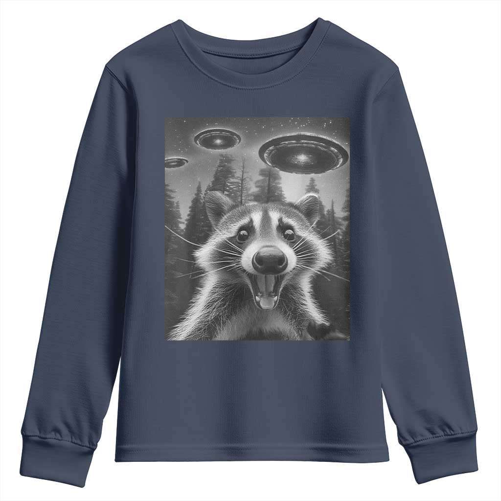 Racoon Meme Youth Sweatshirt Selfie With Alien UFO TS10 Navy Print Your Wear