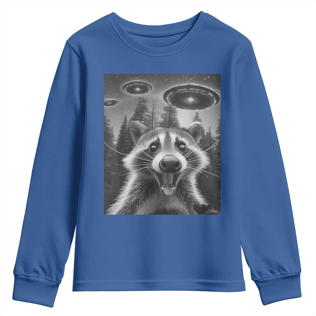 Racoon Meme Youth Sweatshirt Selfie With Alien UFO TS10 Royal Blue Print Your Wear