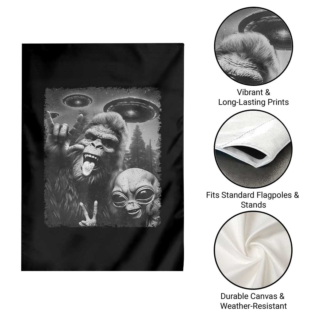Bigfoot Selfie With Alien Garden Flag UFO Funny Sasquatch Rock On Hand Sign TS10 Print Your Wear