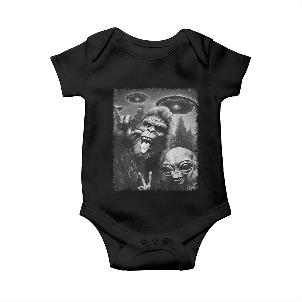 Bigfoot Selfie With Alien Baby Onesie UFO Funny Sasquatch Rock On Hand Sign TS10 Black Print Your Wear