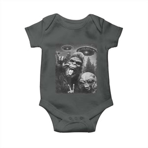 Bigfoot Selfie With Alien Baby Onesie UFO Funny Sasquatch Rock On Hand Sign TS10 Dark Heather Print Your Wear