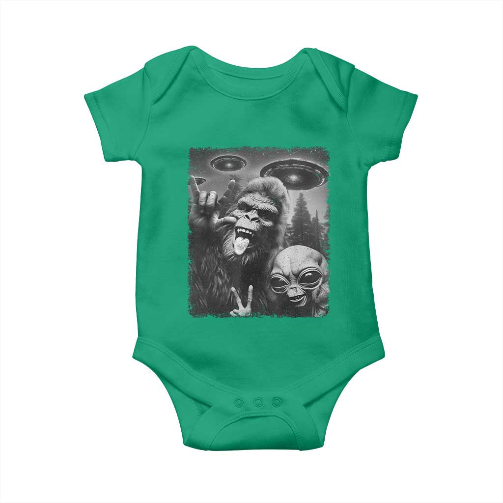 Bigfoot Selfie With Alien Baby Onesie UFO Funny Sasquatch Rock On Hand Sign TS10 Irish Green Print Your Wear
