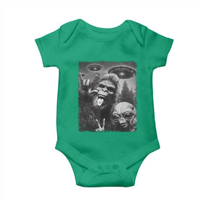 Bigfoot Selfie With Alien Baby Onesie UFO Funny Sasquatch Rock On Hand Sign TS10 Irish Green Print Your Wear