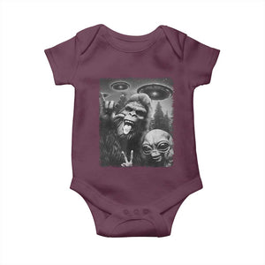 Bigfoot Selfie With Alien Baby Onesie UFO Funny Sasquatch Rock On Hand Sign TS10 Maroon Print Your Wear