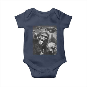 Bigfoot Selfie With Alien Baby Onesie UFO Funny Sasquatch Rock On Hand Sign TS10 Navy Print Your Wear
