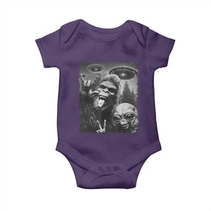 Bigfoot Selfie With Alien Baby Onesie UFO Funny Sasquatch Rock On Hand Sign TS10 Purple Print Your Wear